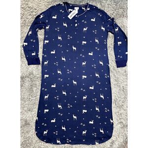 Claudel Soft Sleep Gown Loungewear Navy Christmas/Winter Print Size XL $80 NWT